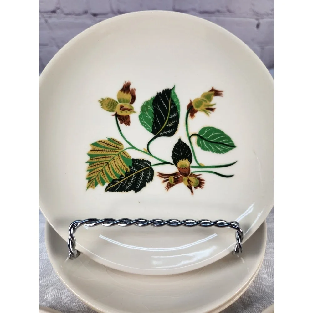 Ballerina China Hazelnut Potteries Leaves & Nuts Set of 7 Dessert Plates